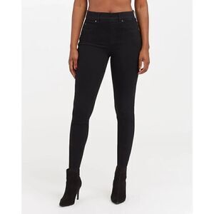 SPANX Womens Ankle Skinny Pull On Jeans High Rise Jegging in Clean Black Size L